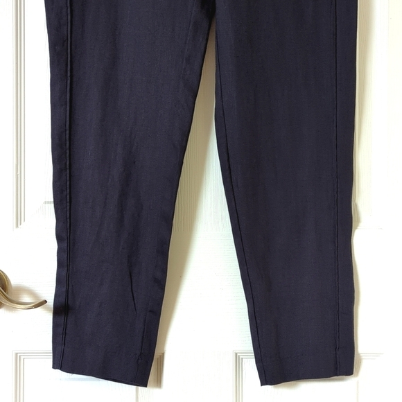 Ellen Tracy 100% Linen High Waisted Slim Tapered Leg Soft Pants Ink Navy Medium - Picture 3 of 14